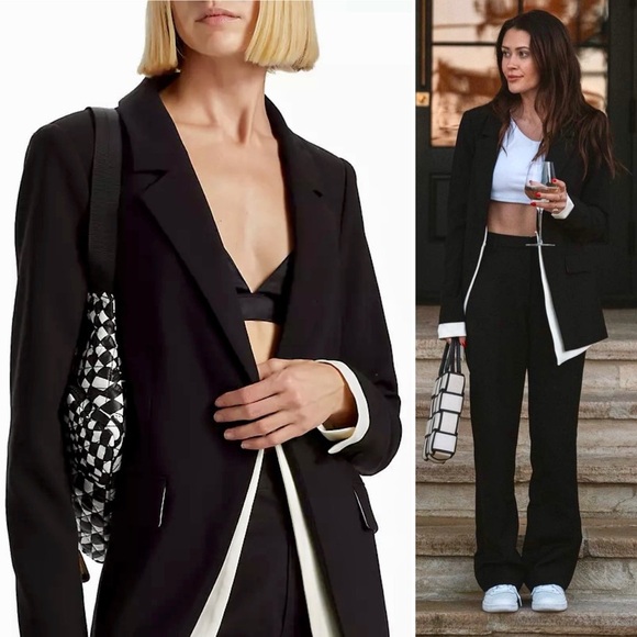 Favorite Daughter Kelly Blazer Black Ivory Trim Tuxedo Style Two Tone Jacket S - Picture 2 of 14